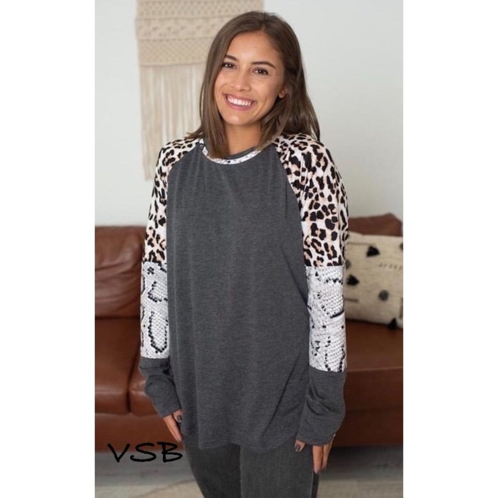 Shirley & Stone Leopard Snake Raglan Top